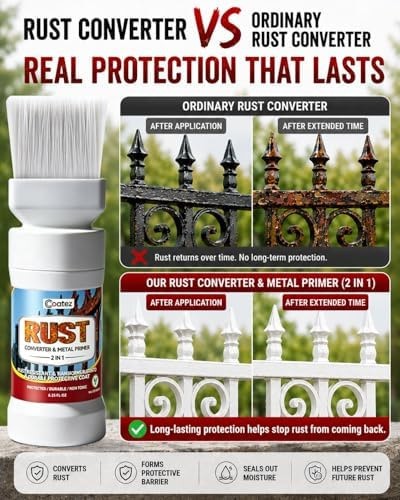 2-in-1 Rust Converter & Metal Primer with Built-In Brush, Water-Based Rust Tr…