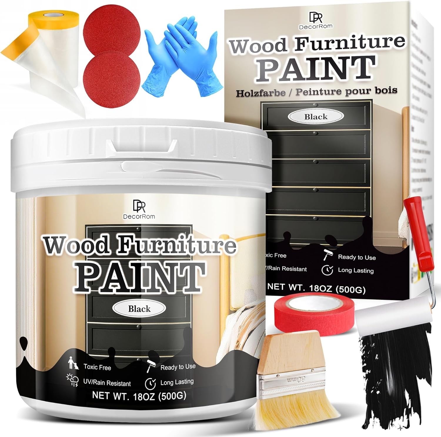 Furniture Paint 18oz Black Matte Water-Based UV Resistant Refinishing