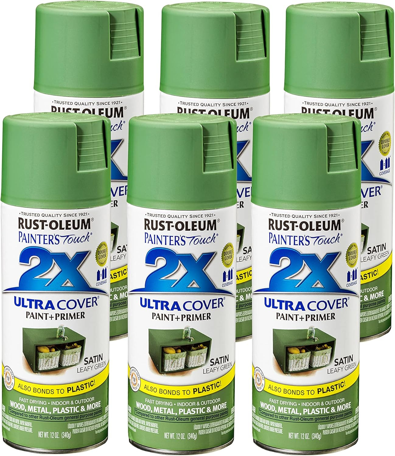 249072-6PK Painter’S Touch 2X Ultra Cover Spray Paint, 12 Oz, Satin Leafy Green,