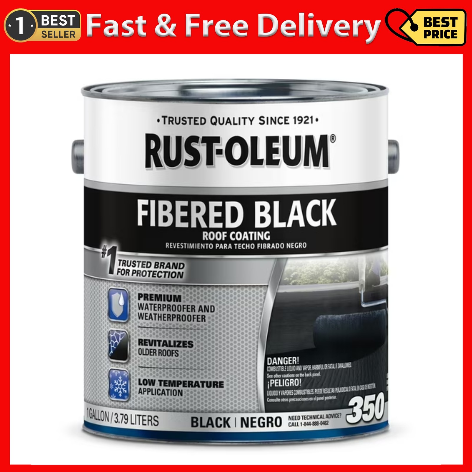 Black, Rust-Oleum Fibered Roof Coating, Gallon