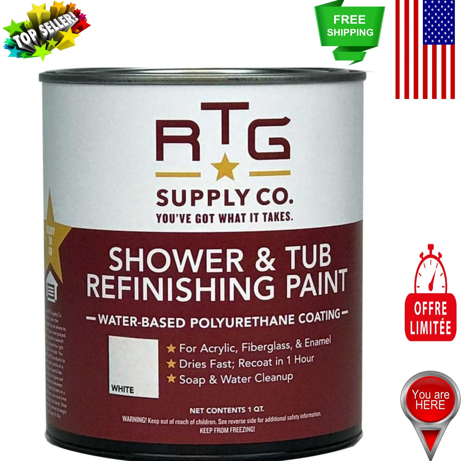 Odor-Free RTG Tub Refinishing Paint – Easy Application, Indoor Use, White