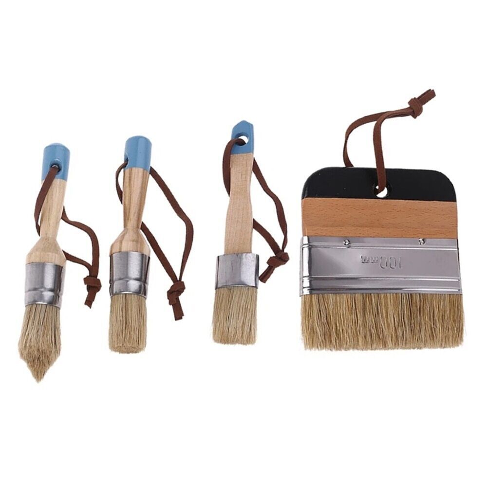 4Pcs Round Flat Pointed Wide Chalk Paint Wax Brush Set with Strap Soft Bristle