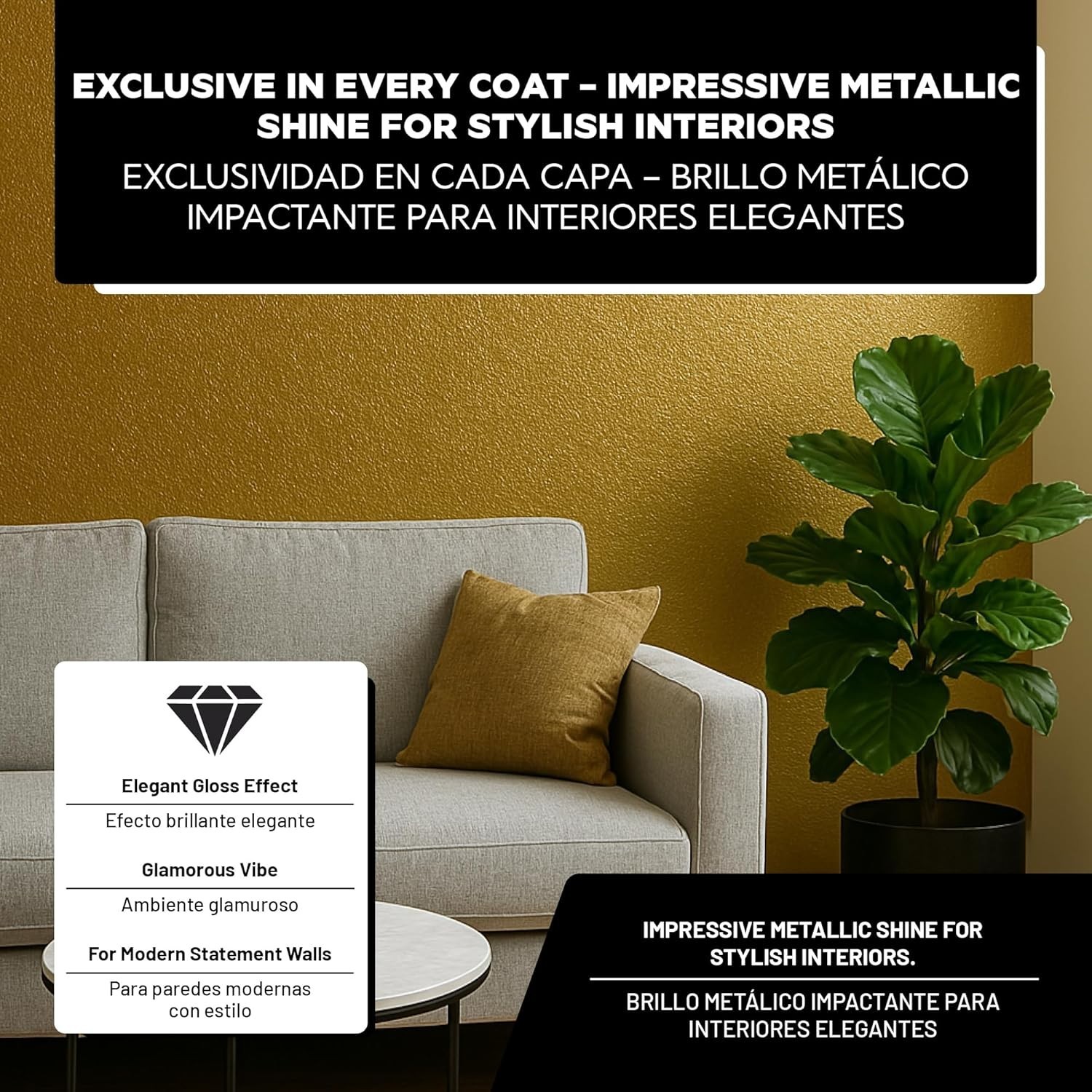 Luxury Silver Metallic Wall Paint 2L – Scratch-Resistant, Water-Based, DIY Shine