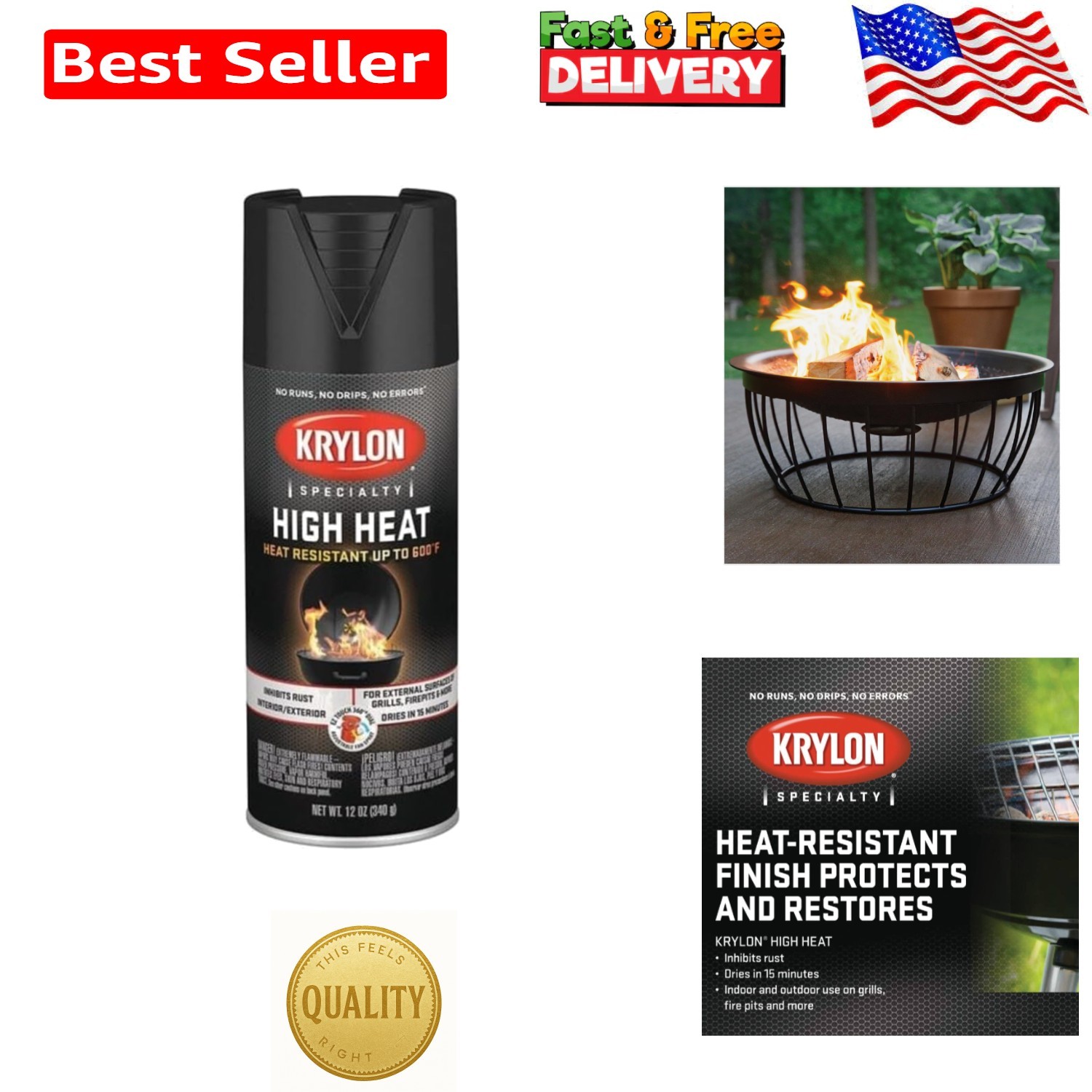 Krylon 12 Oz Satin Black High Heat Paint – Quick Drying, Durable Finish
