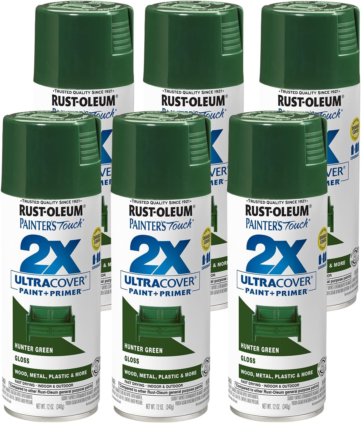 334034-6PK Painter’S Touch 2X Ultra Cover Spray Paint, 12 Oz, Gloss Hunter Green