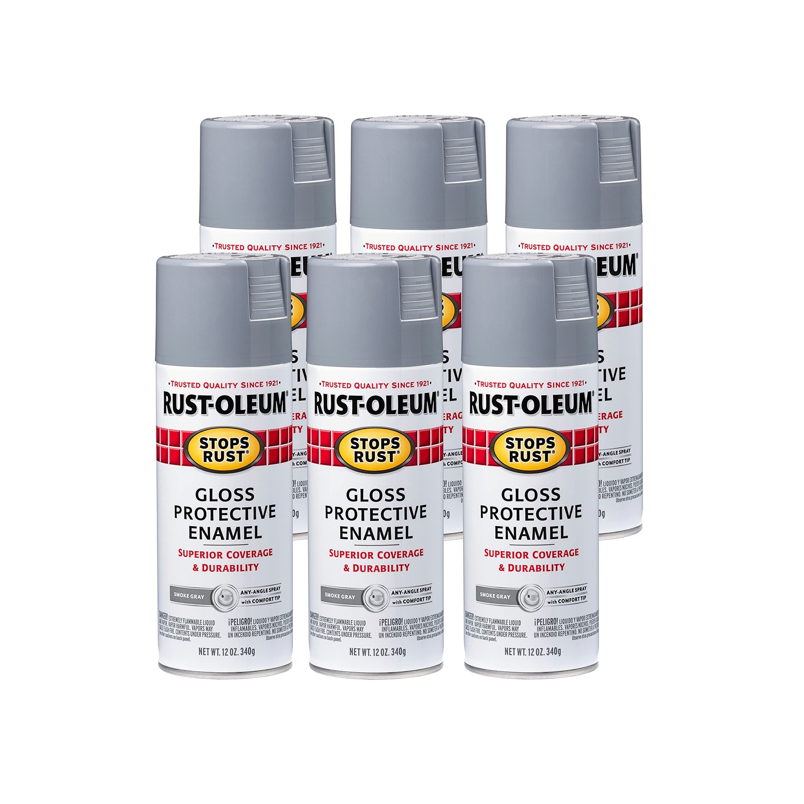 Rust-oleum Stops Rust Gloss Smoke Gray Paint 12Oz Pack Of 6 Durable Coating