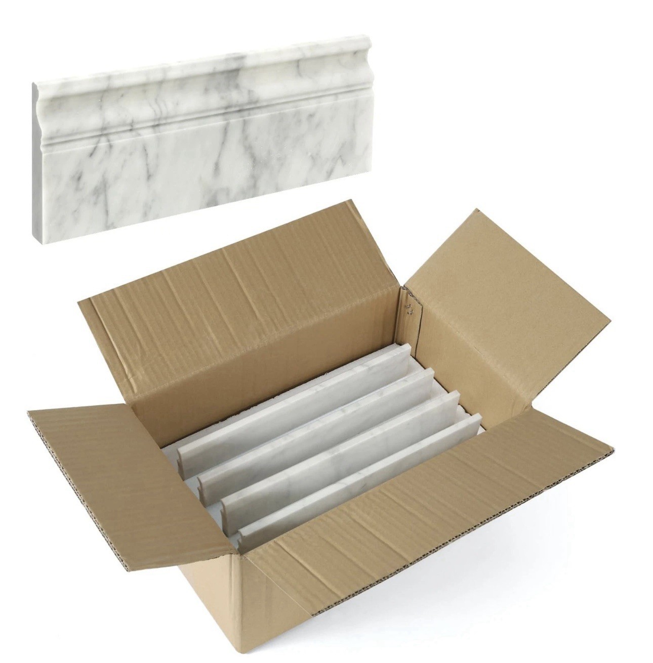4 Pack Carrara White Marble Baseboard Trim Molding 5 x12” Polished Wall Base…