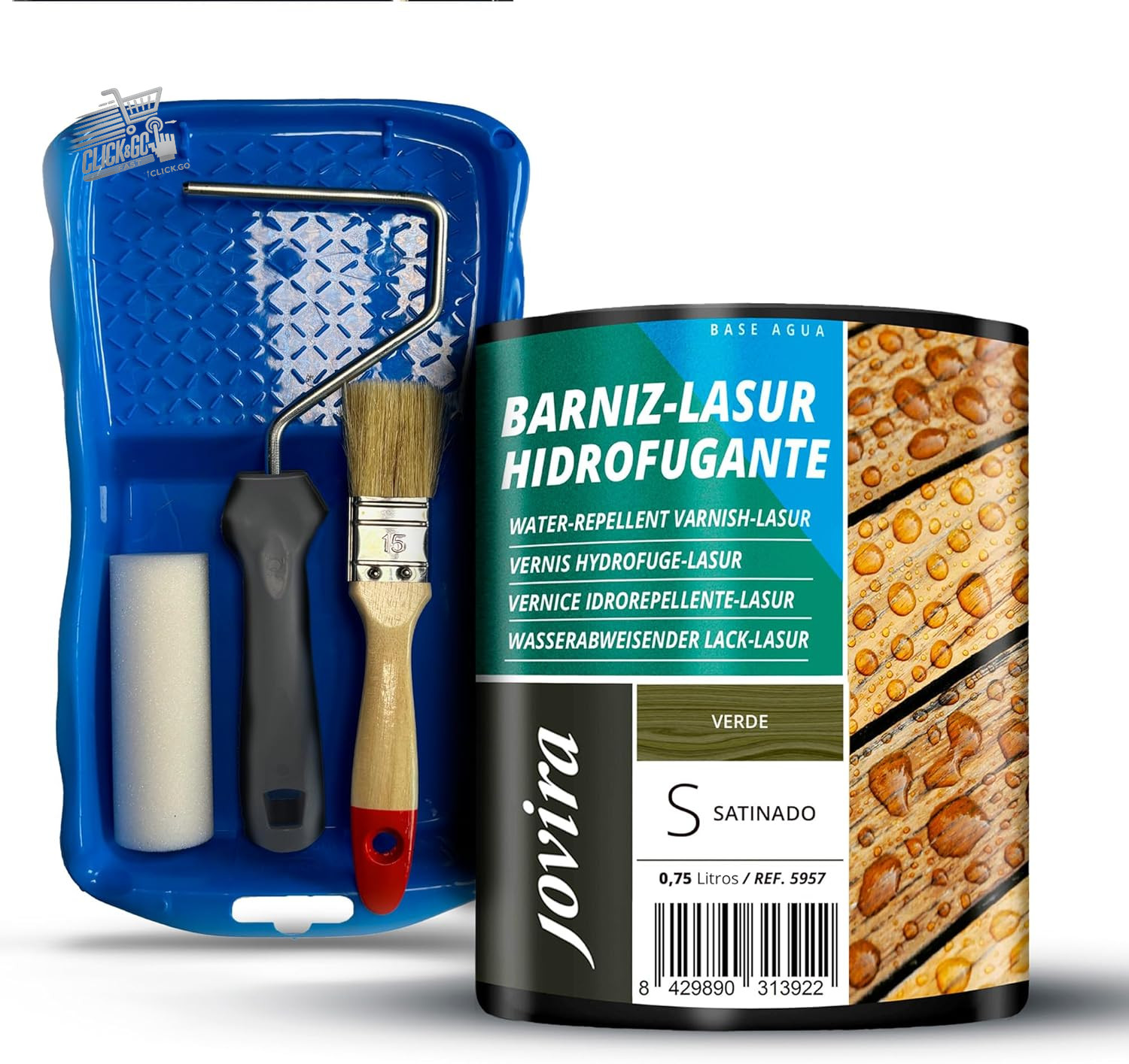 750ml Satin Water Repellent Glasur Wood Impregnator with Roller and V Brush Kit