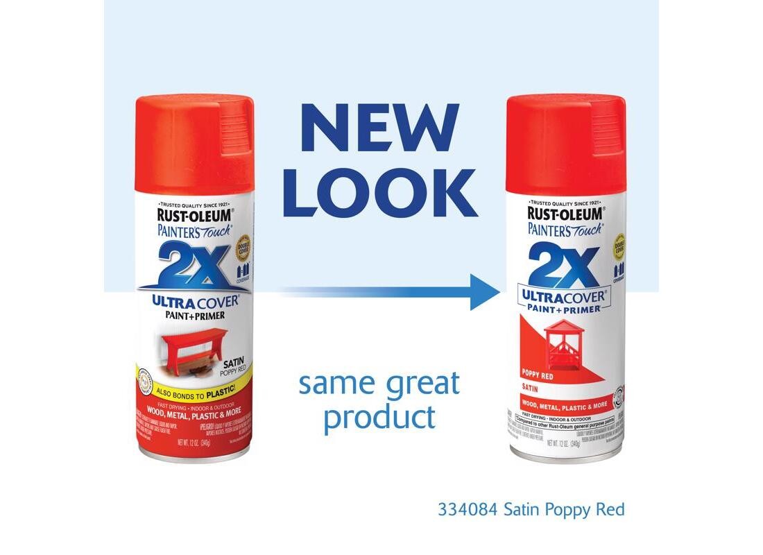 PAINTER’S Touch Satin Spray Paint, Satin, Poppy Red, 12 oz, Aerosol Can