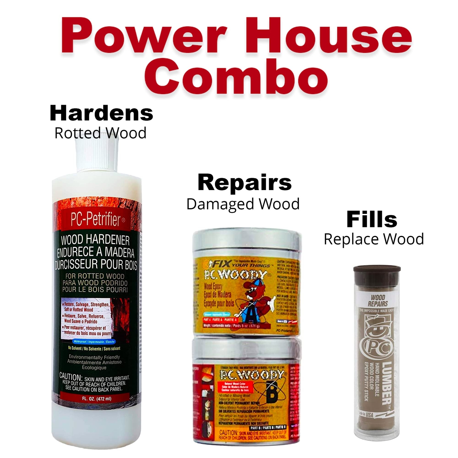 PC Products 84113 Rotted Wood Repair Kit Water-Based Hardener Paste