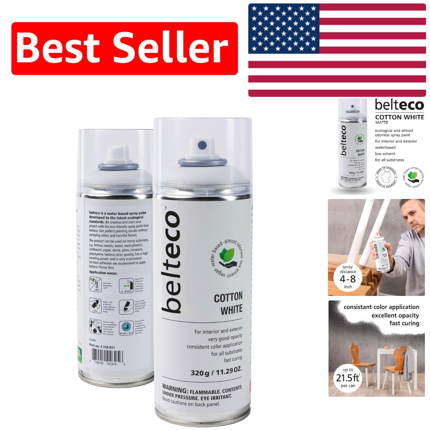 Versatile Water-Based Cotton White Spray Paint for Indoor/Outdoor Use | 11.29oz