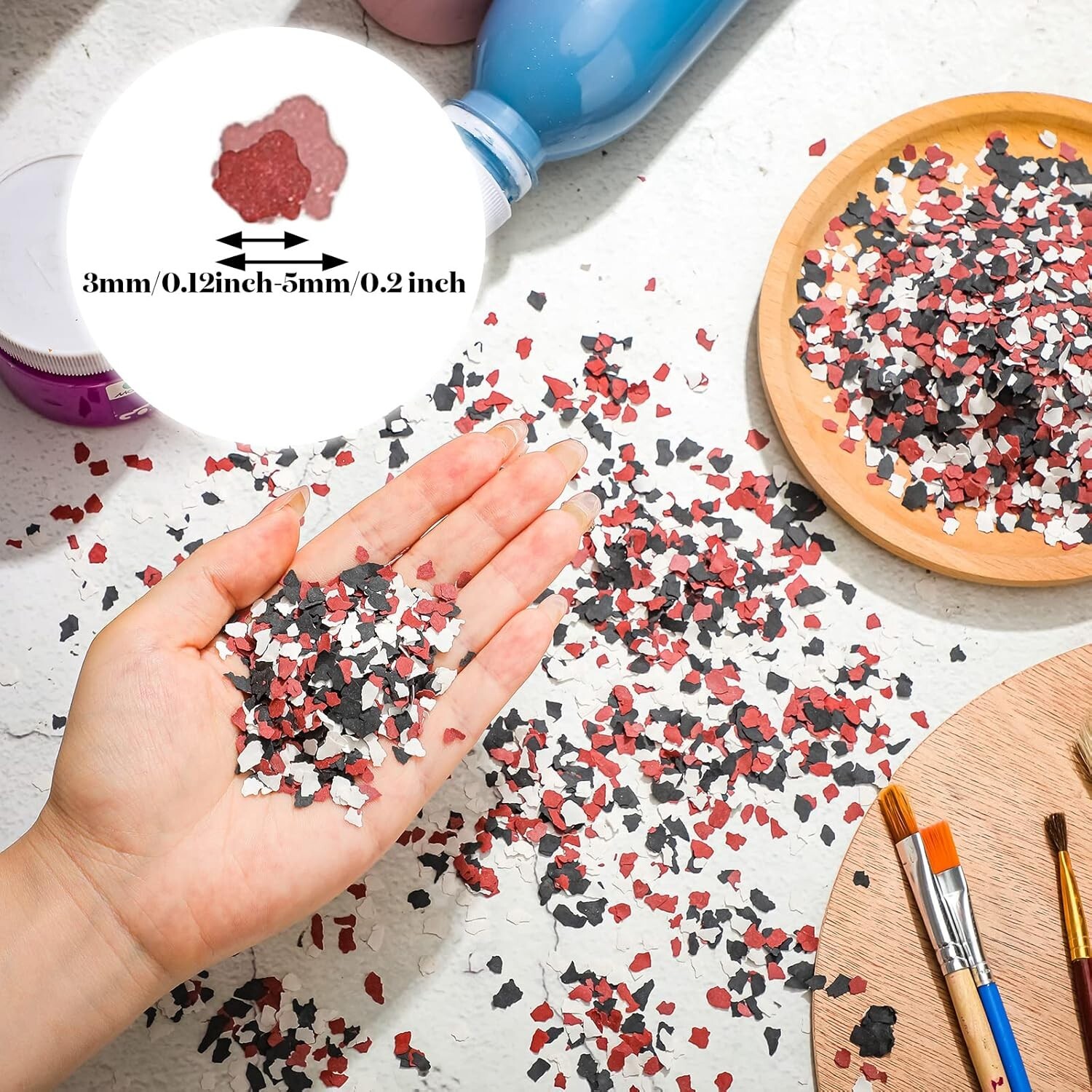 Decorative Color Chips Epoxy Flakes 3-5 MM Red Black White 350G Blend Floor NEW