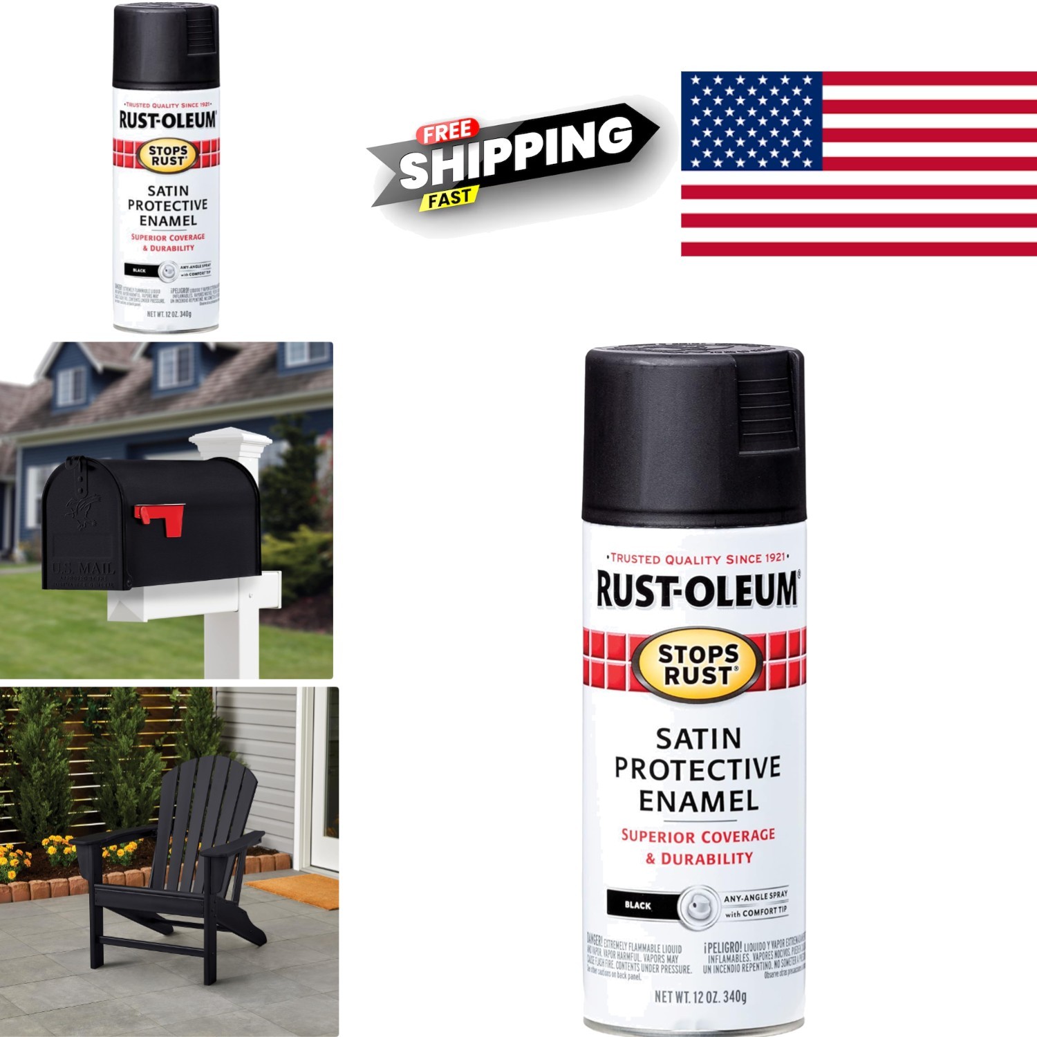 12 Ounce Satin Black Spray Paint Excellent Coverage for Indoor Outdoor Projects