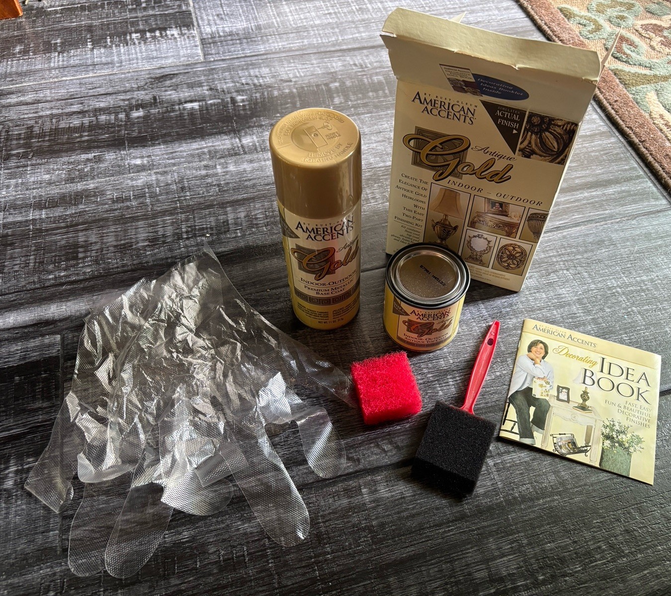 VINTAGE Rustoleum American Accents Antique Gold Paint Kit Can Top + Spray Base
