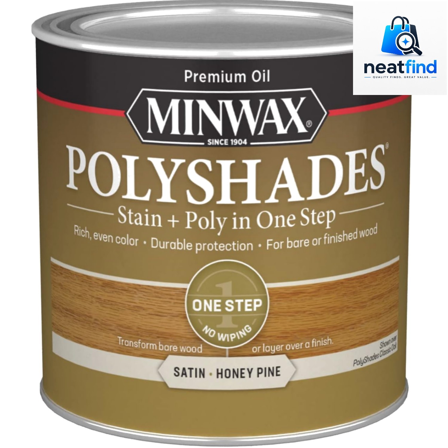 PolyShades Wood Stain + Polyurethane Finish – ½ Pint, Honey Pine, Satin
