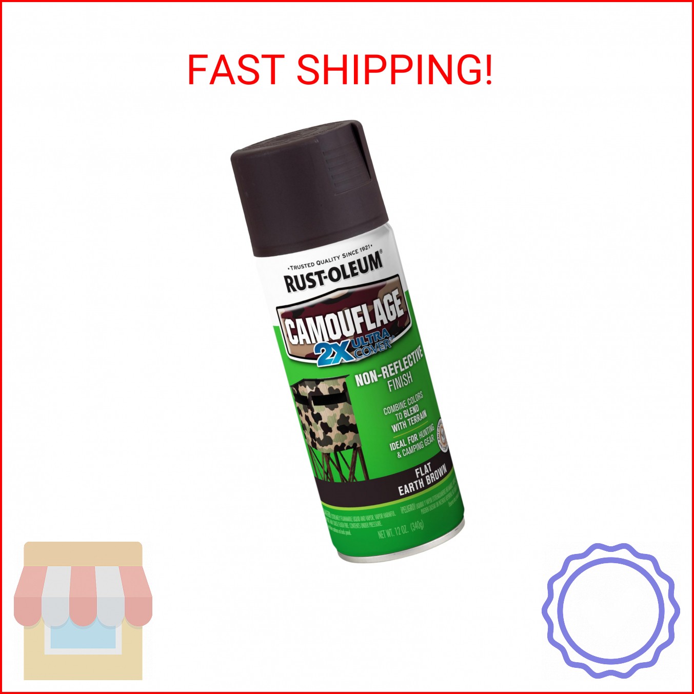 Rust-Oleum 279178 Camouflage 2X Ultra Cover Spray Paint, 12 oz, Earth Brown, (Pa
