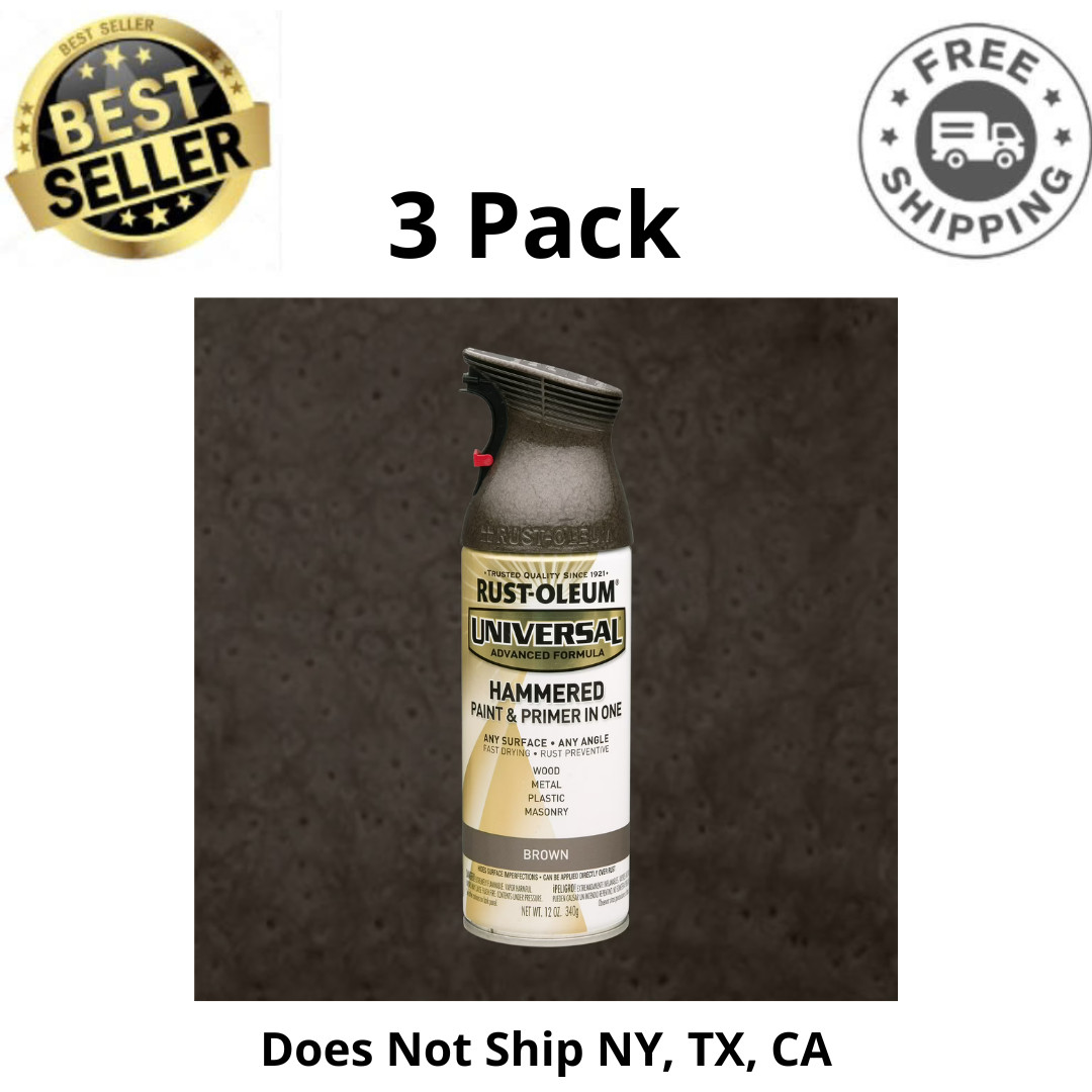 3 Pack Rust-Oleum Universal Hammered Spray Paint, Brown, Paint & Primer, 12 oz