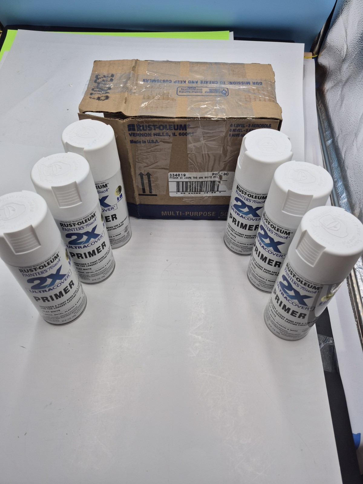 Rust-Oleum 334019 Spray Primer,Flat,White,12 Oz,Exterior NEW Box of 6 cans