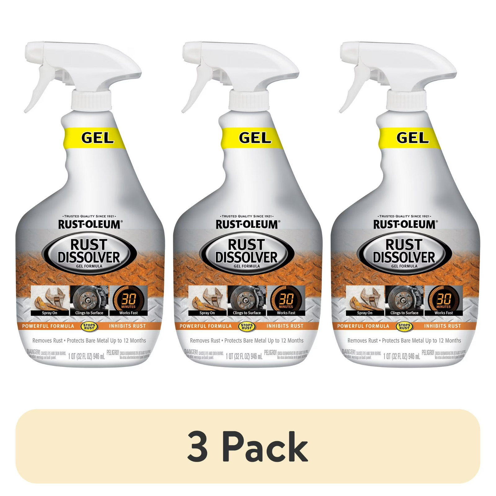 (3 pack) Rust-Oleum Rust Dissolver Gel Spray-300112, 32 oz