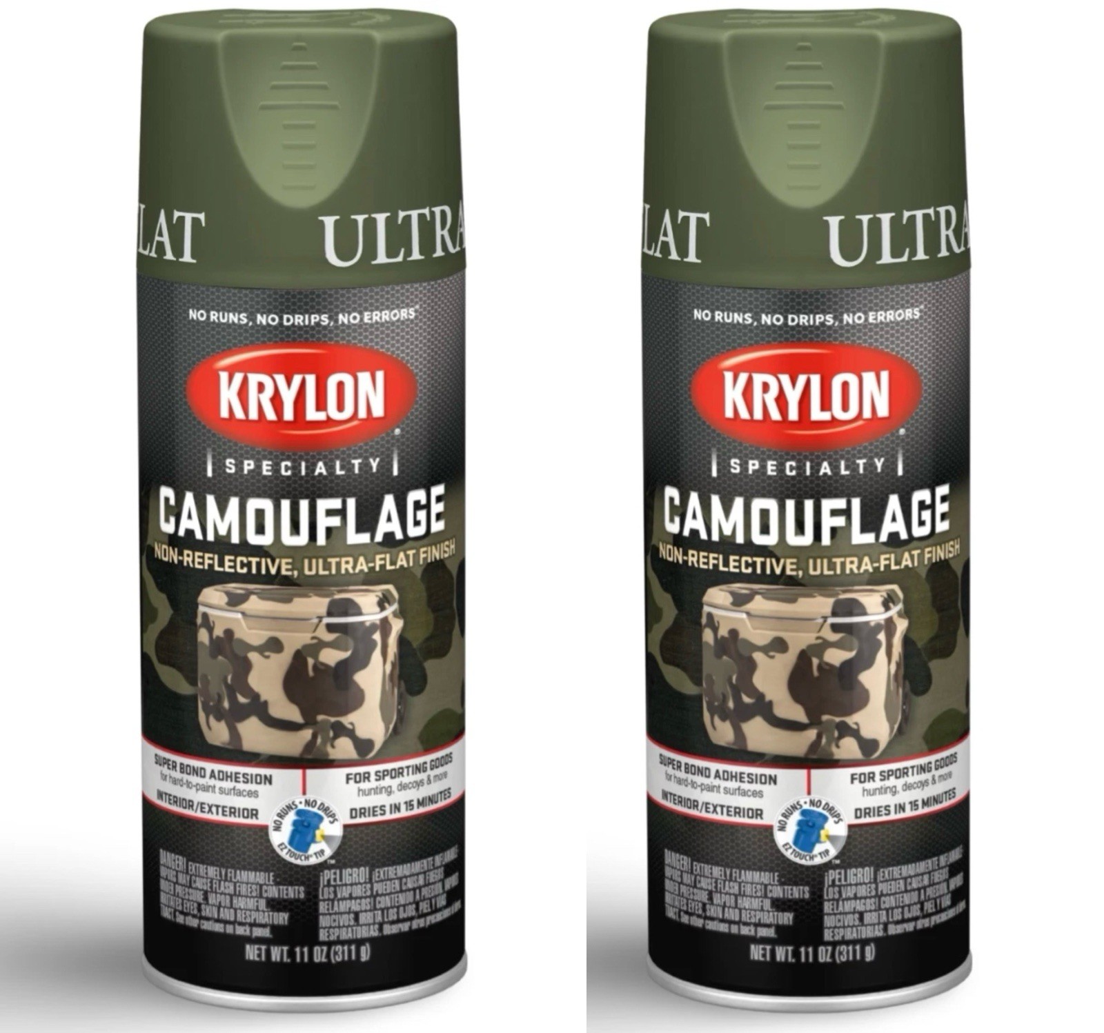 KRYLON 4293-2 PACK OLIVE Camouflage Non-Reflective Ultra-Flat Finish Spray Paint