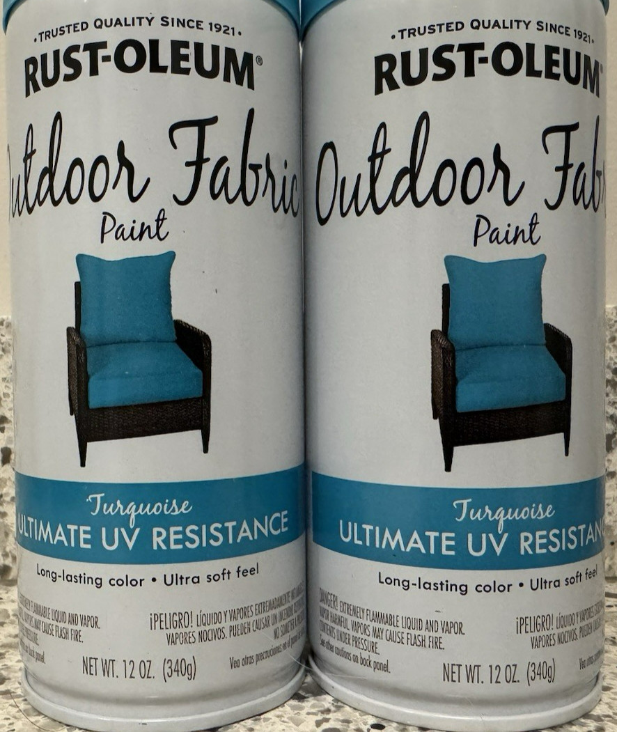 2 12-ounce cans Rust-Oleum Outdoor Fabric Spray Paint – Turquoise – NEW