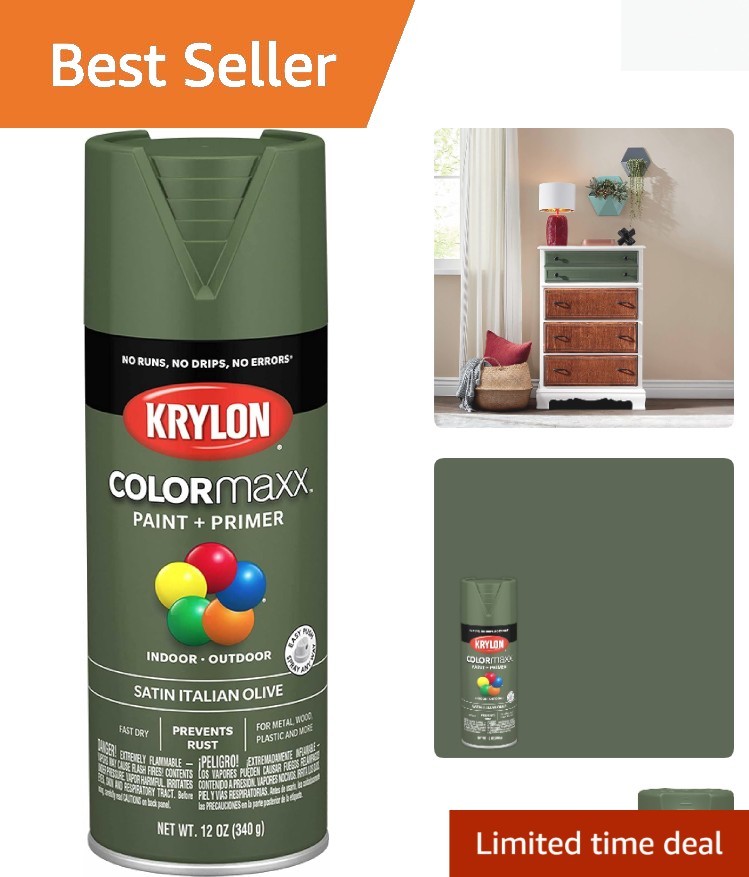 Satin Olive Green Spray Paint & Primer for Indoor/Outdoor Use – 12 oz