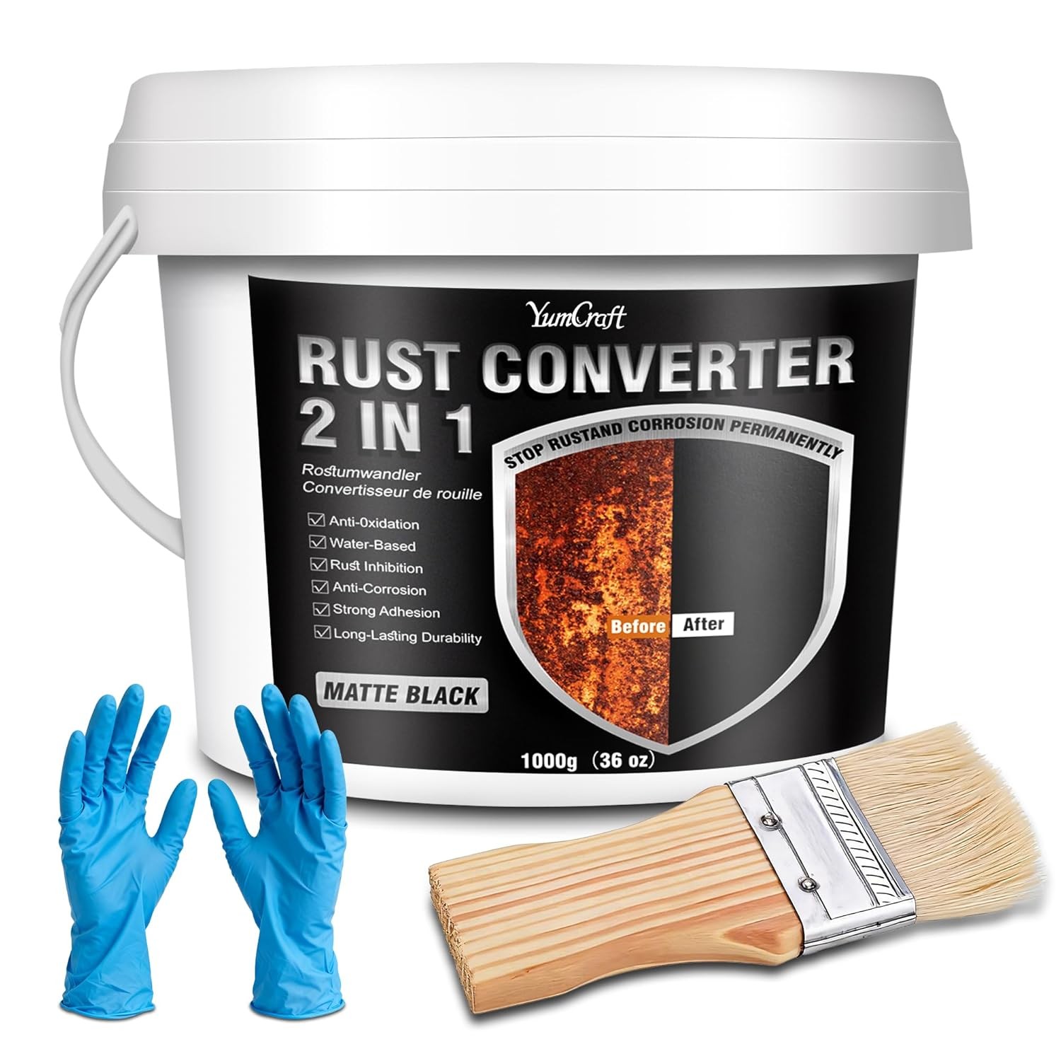 36oz 2-in-1 Rust Converter Paint & Metal Primer, Black Water-Based Rust Reformer