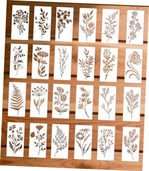 PCS Stencils for Crafts Reusable, Flower Leaf Texture Mixed Stencils for 24