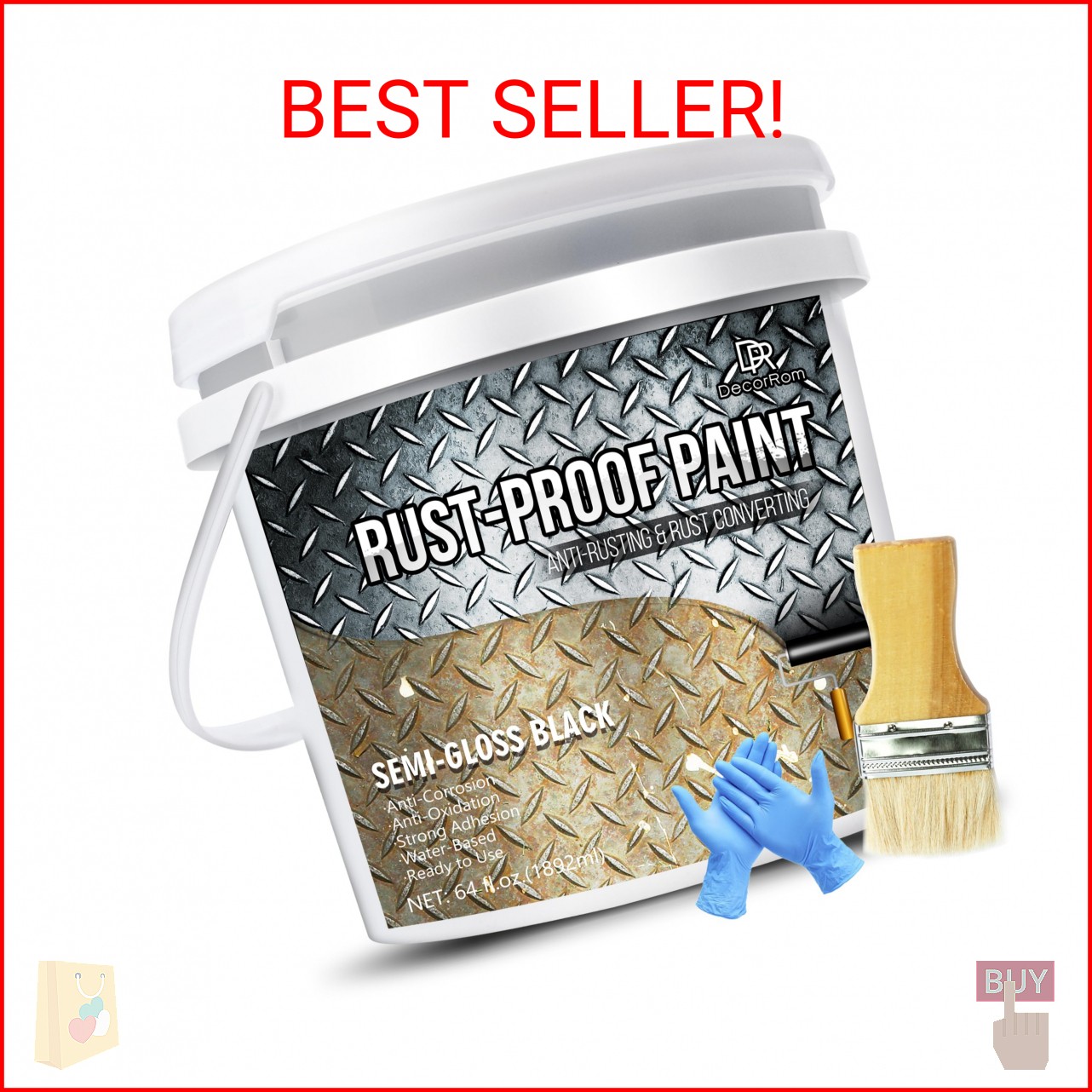 2 in 1 Rust Converter & Metal Primer – 64oz Black Rust Reformer Paint for Metal,