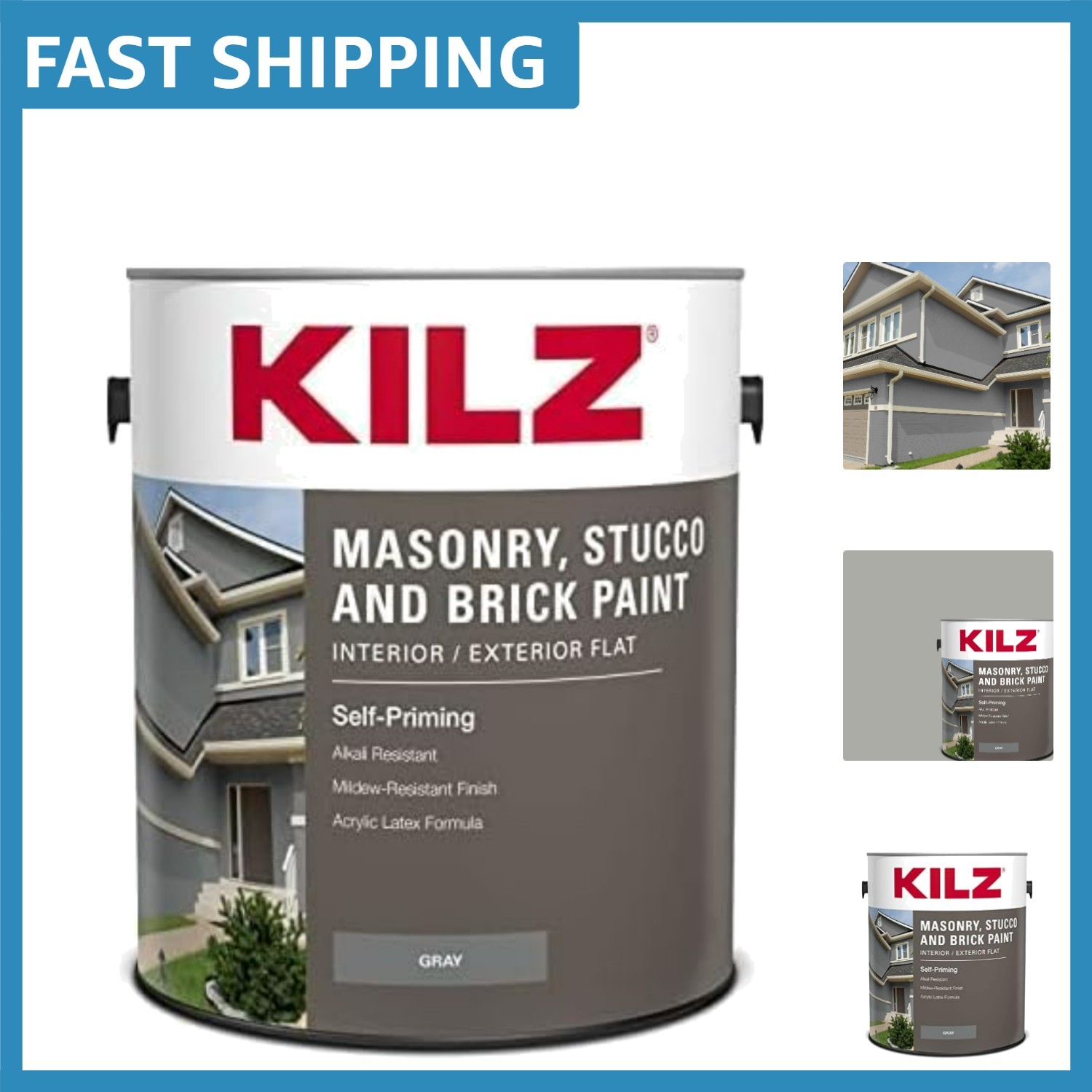 Fade Resistant Gray Interior/Exterior Paint – Self-Priming 1 Gallon for Masonry