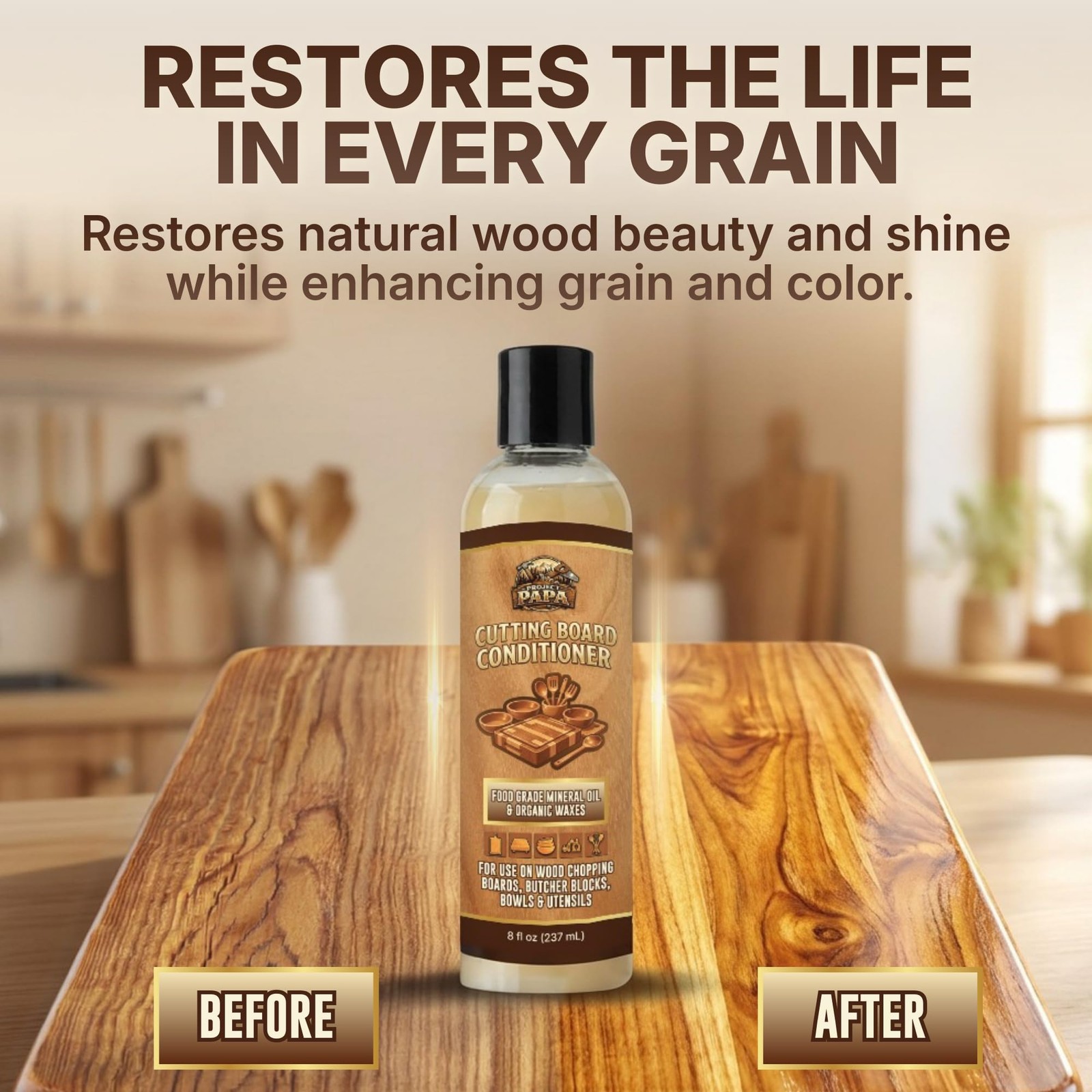 Project Papa Cutting Board Conditioner – Food 8 Fl Oz (Pack of 1), Natural