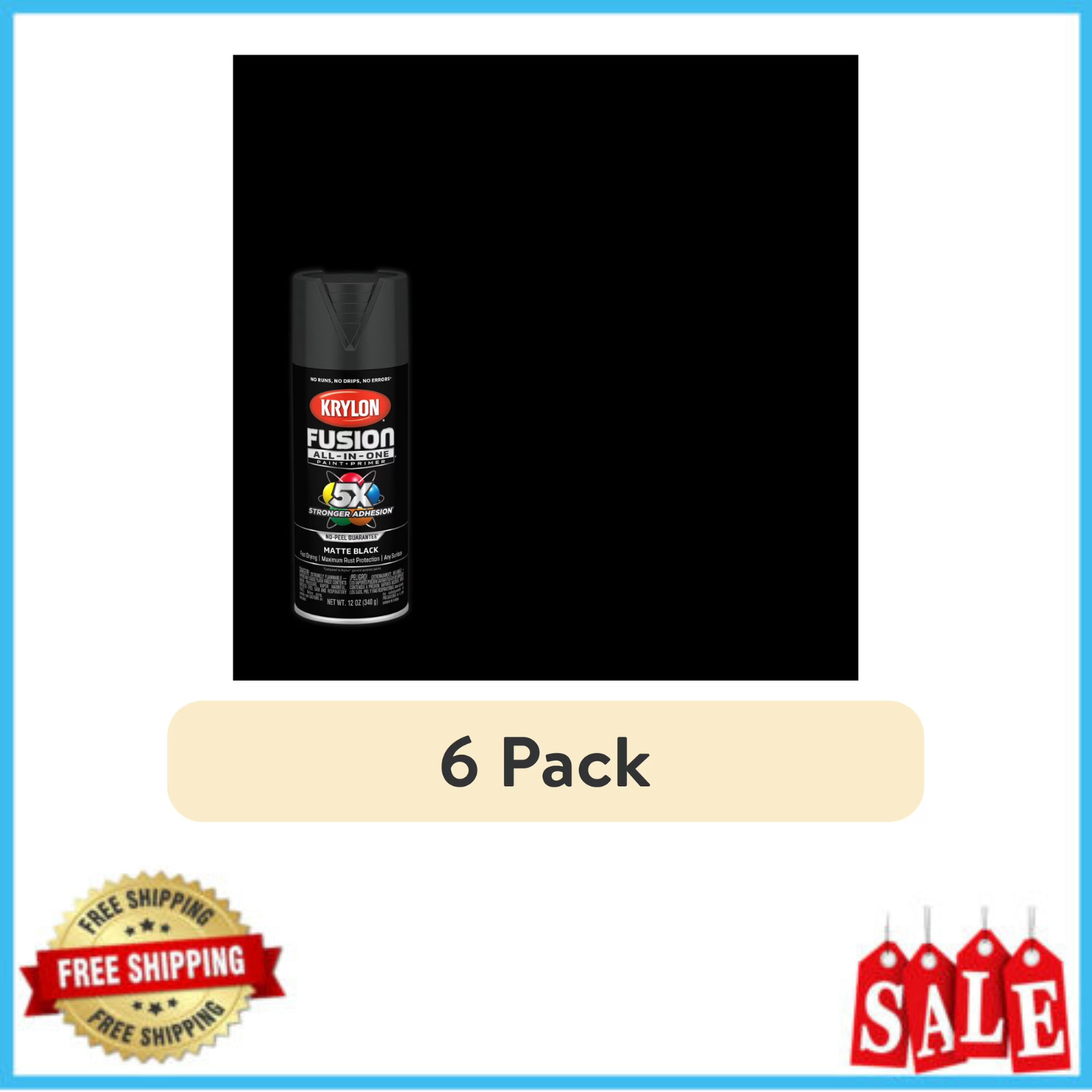 Krylon Fusion All-In-One Satin Black Spray Paint 12 oz Indoor Outdoor, 6 Pack
