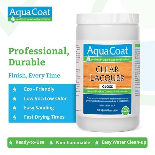Clear Lacquer Gloss Finish Water-Based for Wood & Plastic 32 oz Aqua Coat