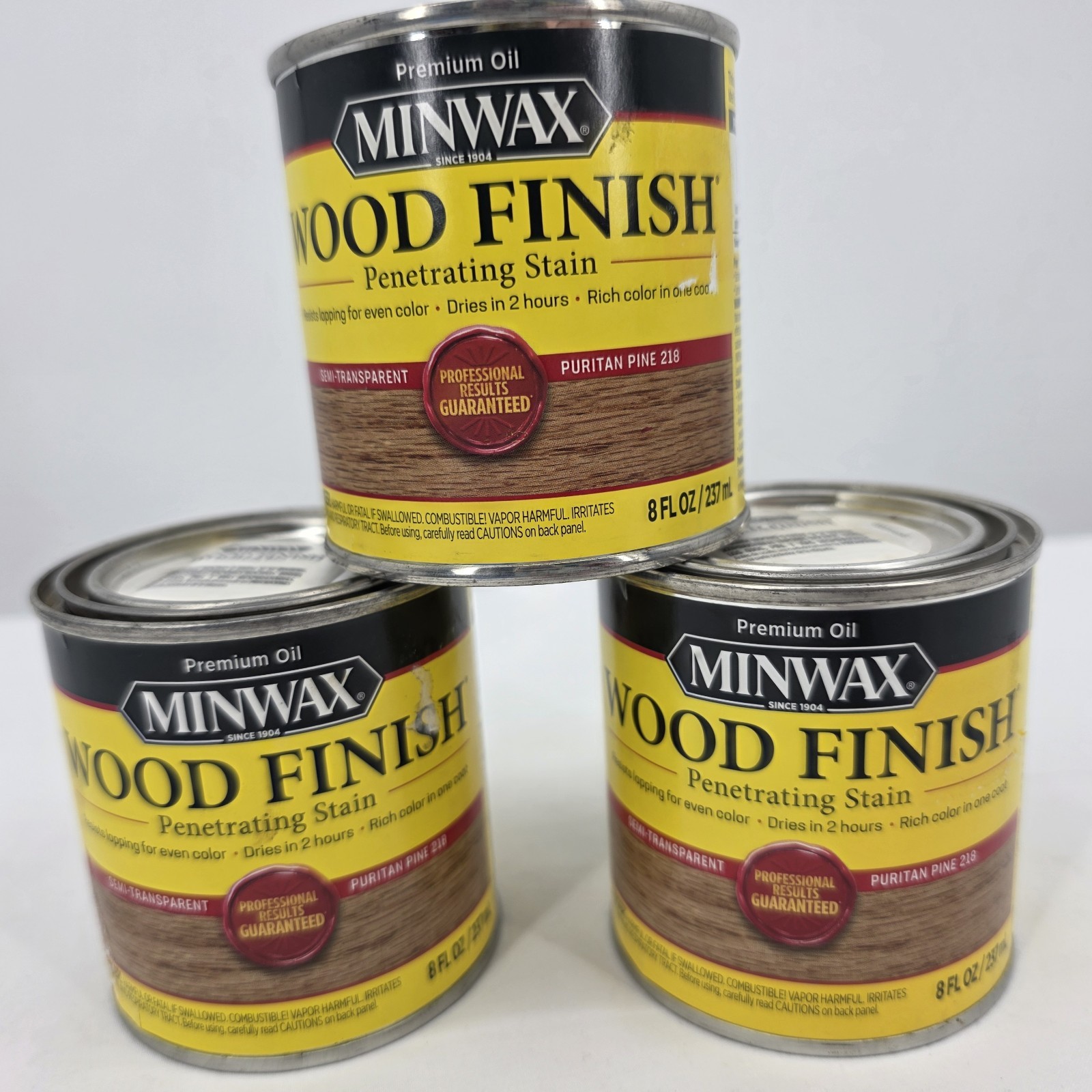 3X Minwax 218 Puritan Pine Wood Finish Oil-Based Wood Stain 1/2 Pint Cans New