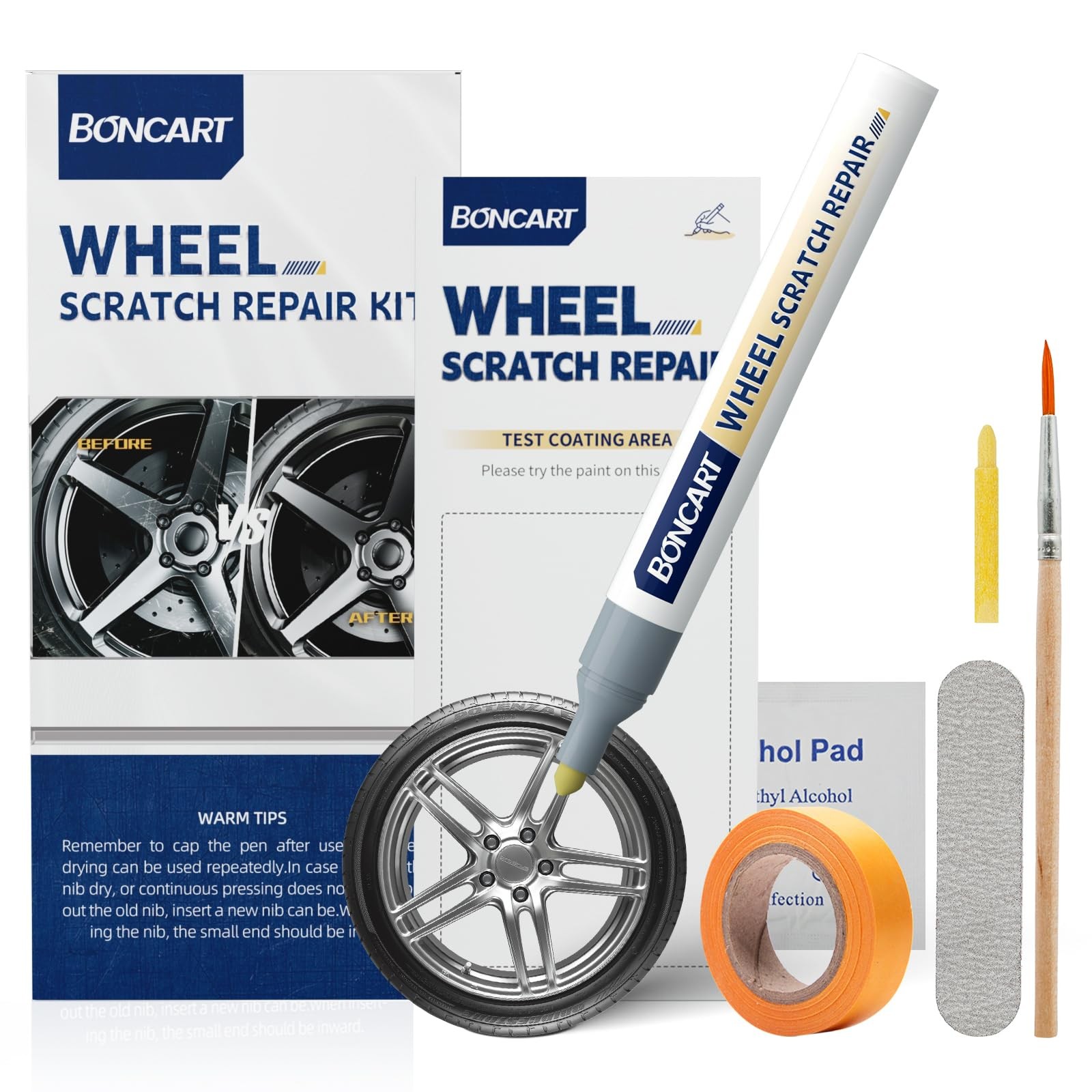 Silver Wheel Scratch Repair Kit, Rim Touch Up Paint Pen, Curb Rash, Metal Paint
