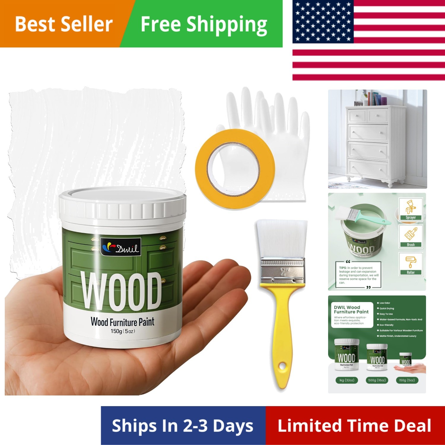 Matte Finish Furniture Paint – 5 Oz All-in-One Kit for Cabinets, Doors, Table…