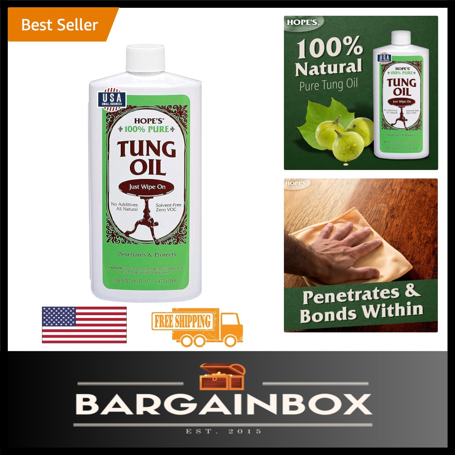 Easy to Use 100% Pure Tung Oil – Versatile Finish for Indoor & Outdoor Projects