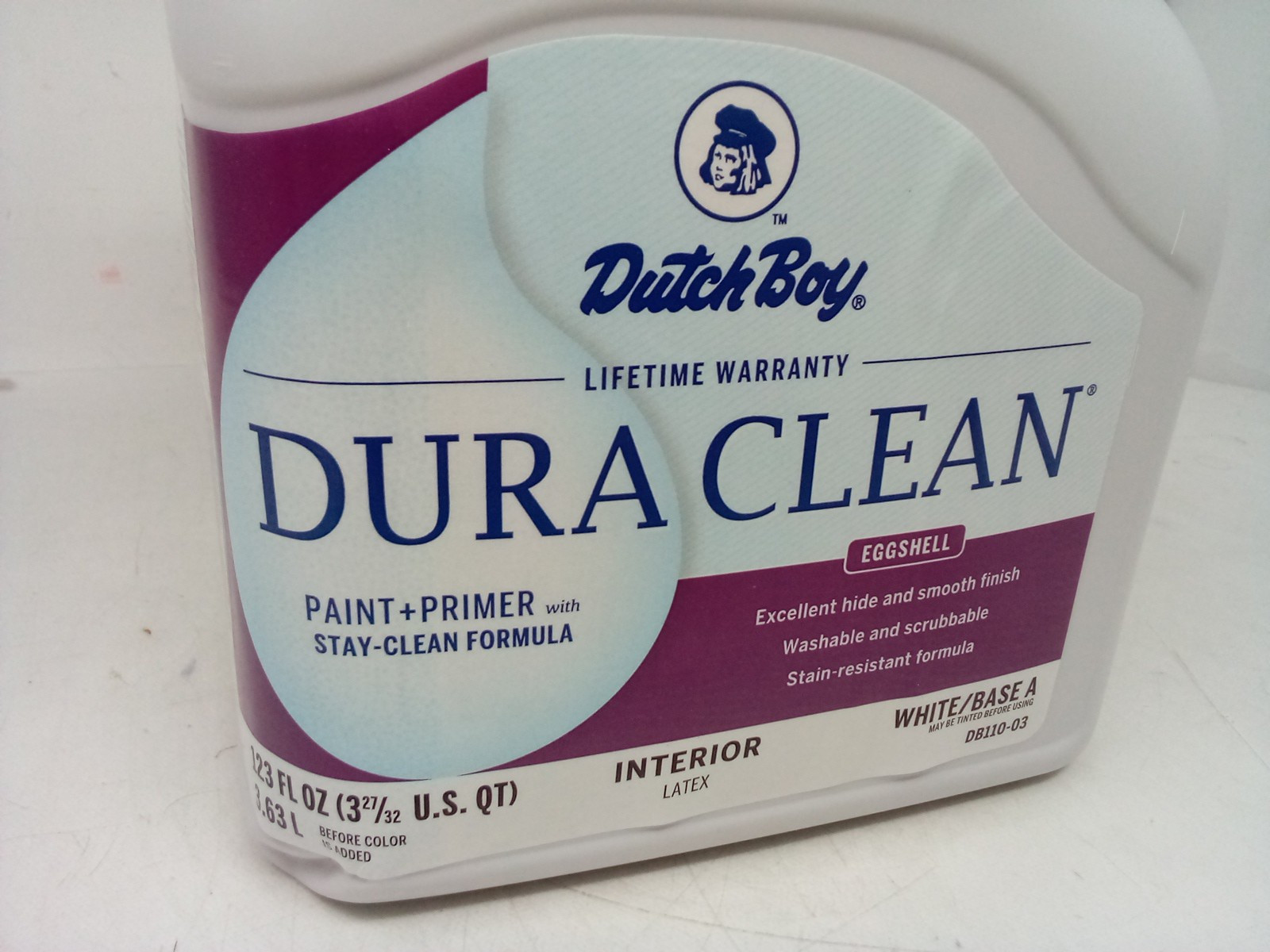DUTCH BOY DURACLEAN PAINT+PRIMER EGGSHELL INTERIOR LATEX {WHITE/BASE A}123 FL OZ