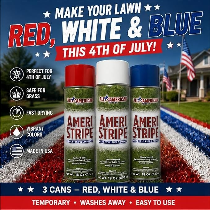 Ameri-Stripe Red/White/Blue Memorial Day/July 4th Grass Spray Paint – 3 Can Pack