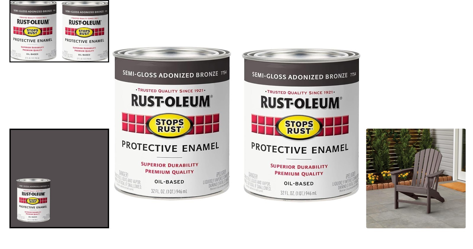 Rust-Oleum 7754502-2PK Stops Rust Brush On Paint, Quart, Semi-Gloss Anodized Bro