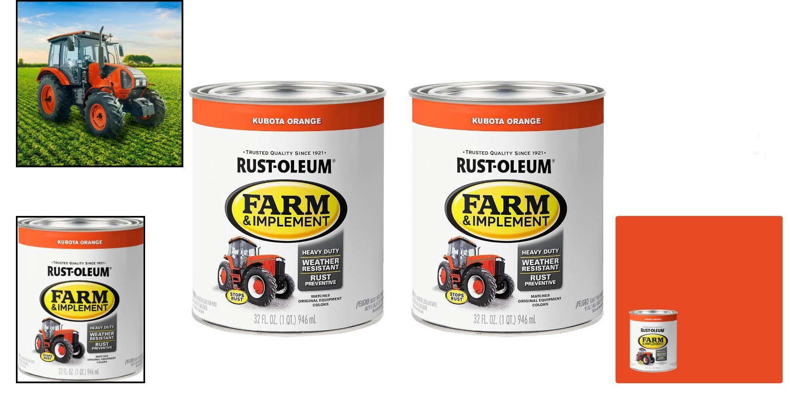 280159-2PK Farm & Implement Enamel Paint, Quart, Kubota Orange, 32 Fl Oz (Pack o