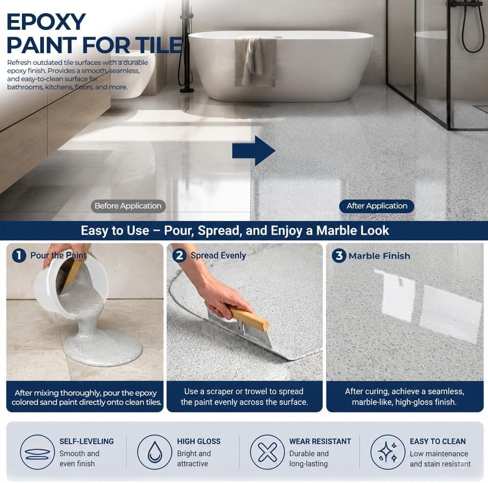 Gray Epoxy Coating with Marble Finish, 1 Gallon – Waterproof & Durable