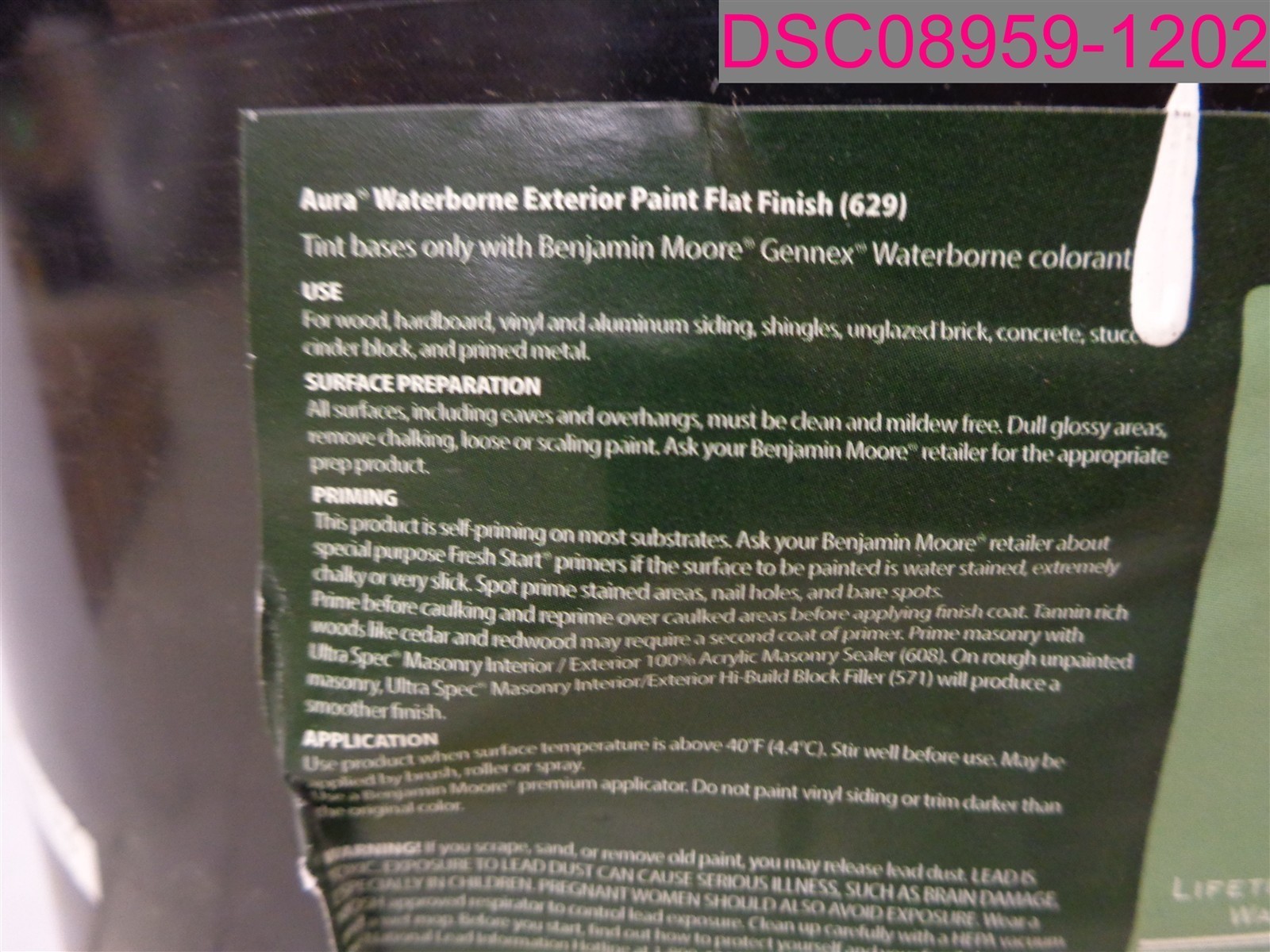 Benjamin Moore Aura Waterbone Exterior Paint Flat Finish BASE 1X 629, 4.84 Gal.