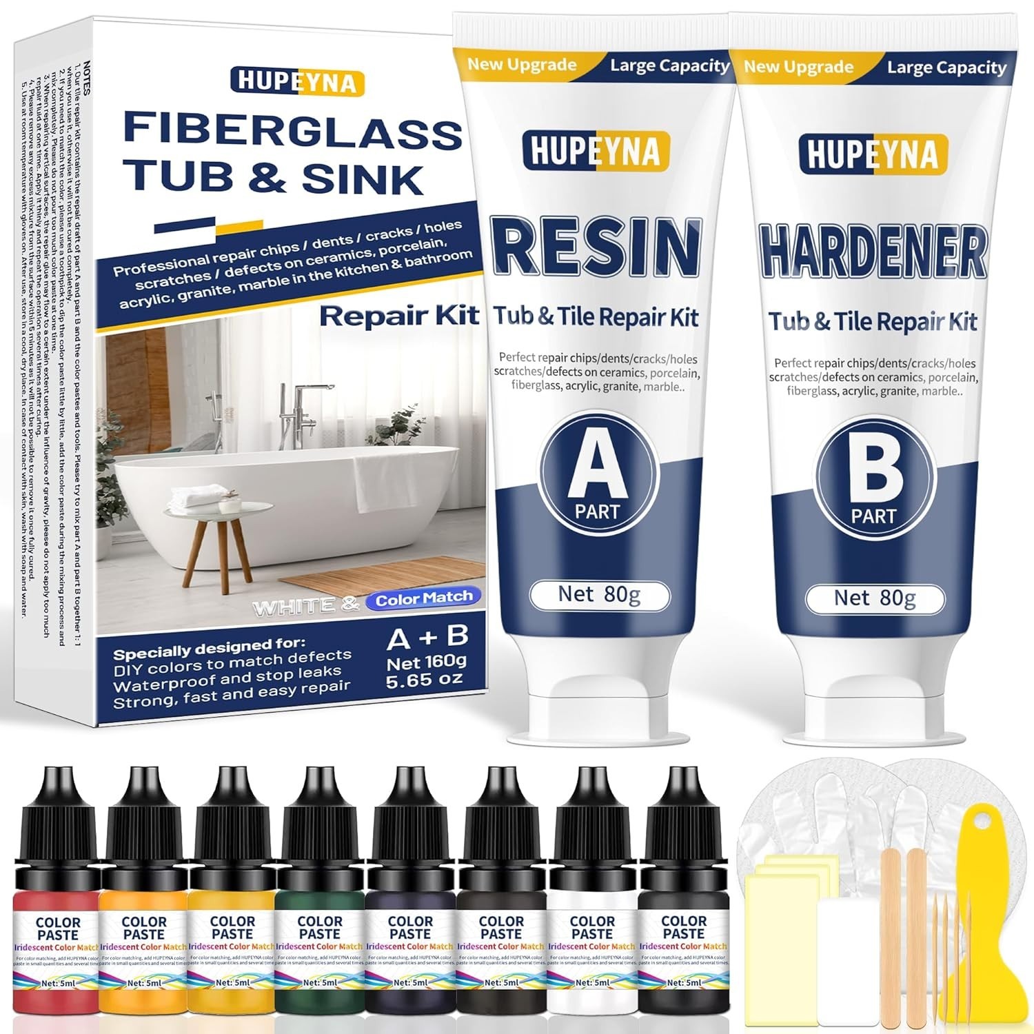 Fiberglass Repair Kit, Bathtub Repair Kit for Tile, Acrylic, Ceramic, Enamel,…