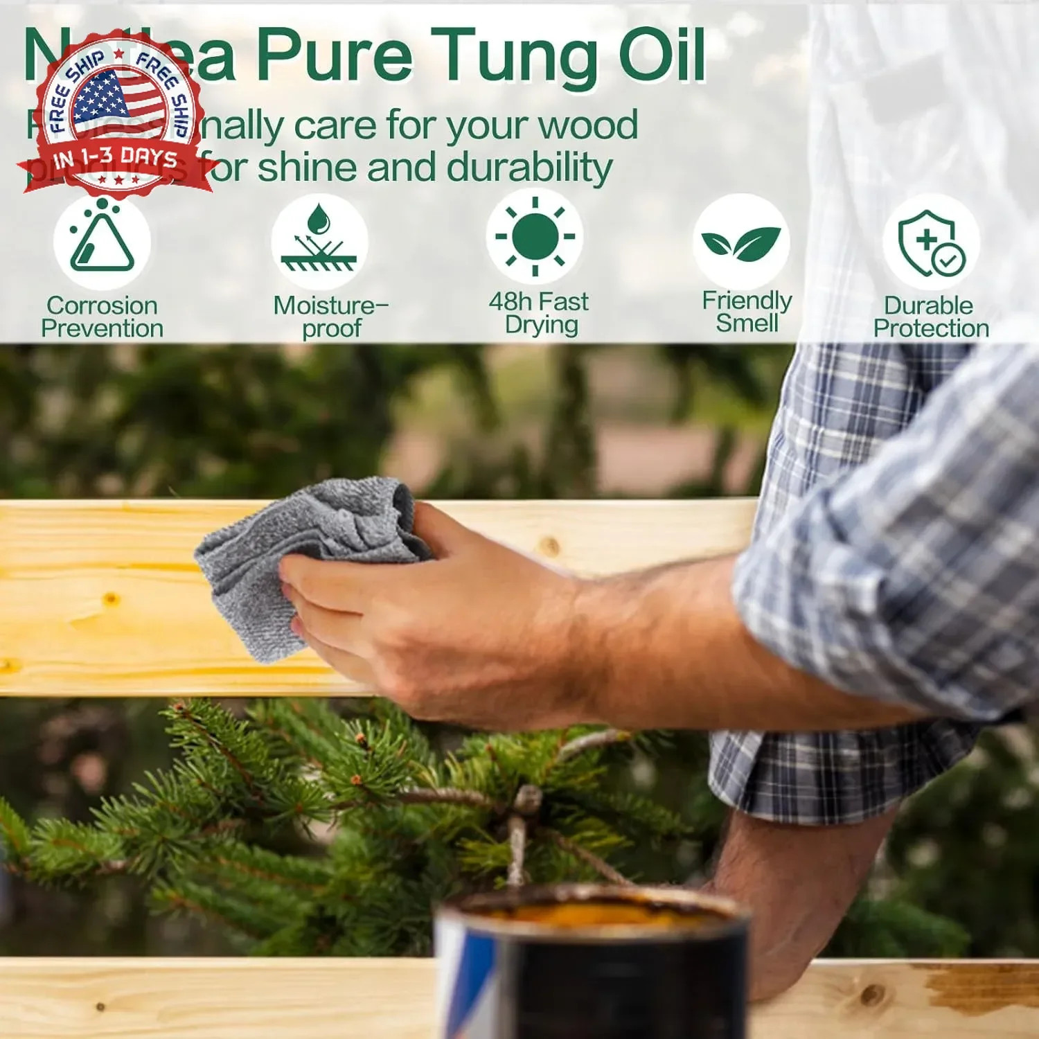 34oz 100% Pure Tung Oil for Wood Finish,Pure Natural for Furniture,Countertop,Wo