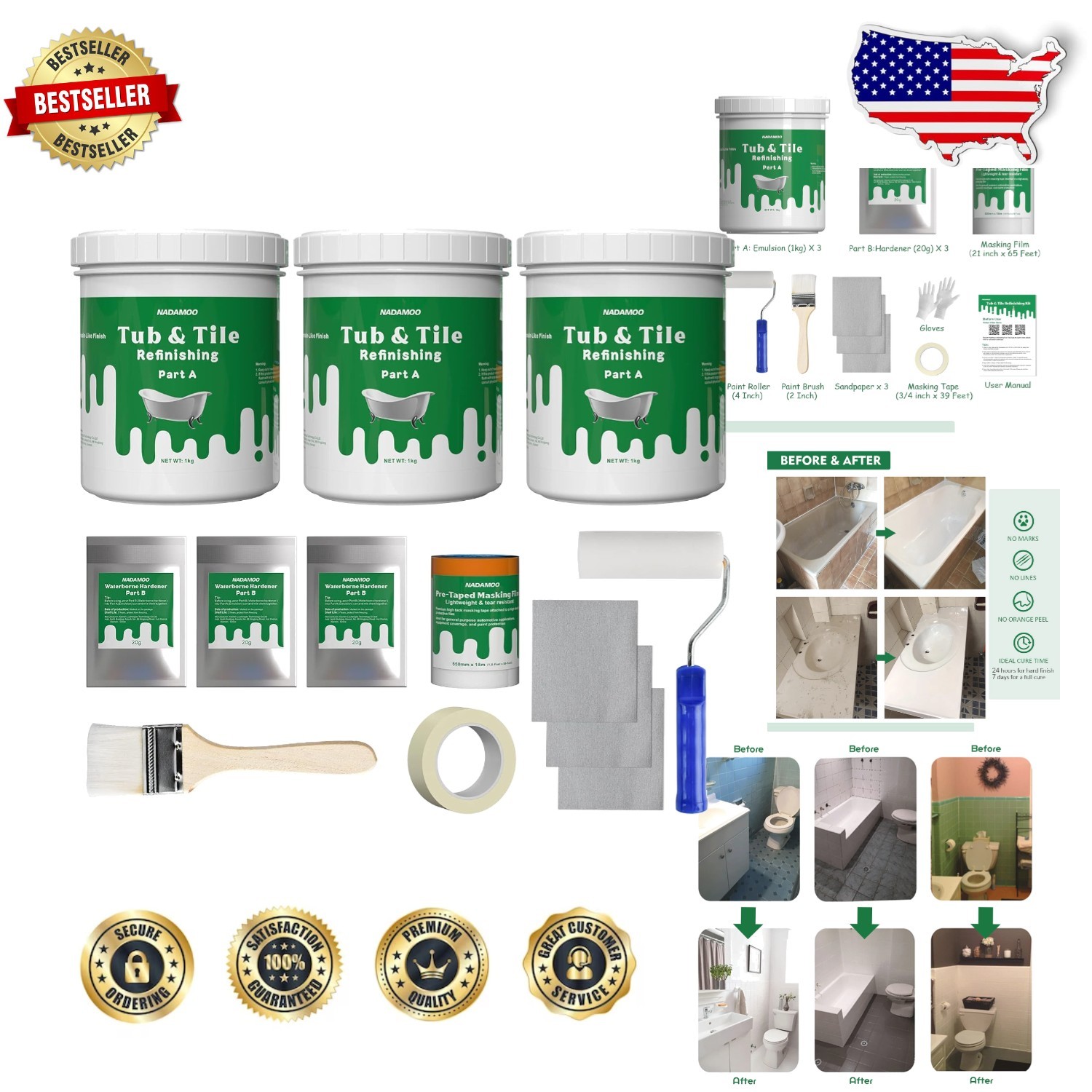 Elite White Tub & Tile Refinishing Kit 105oz – Complete DIY Bathroom Resurface