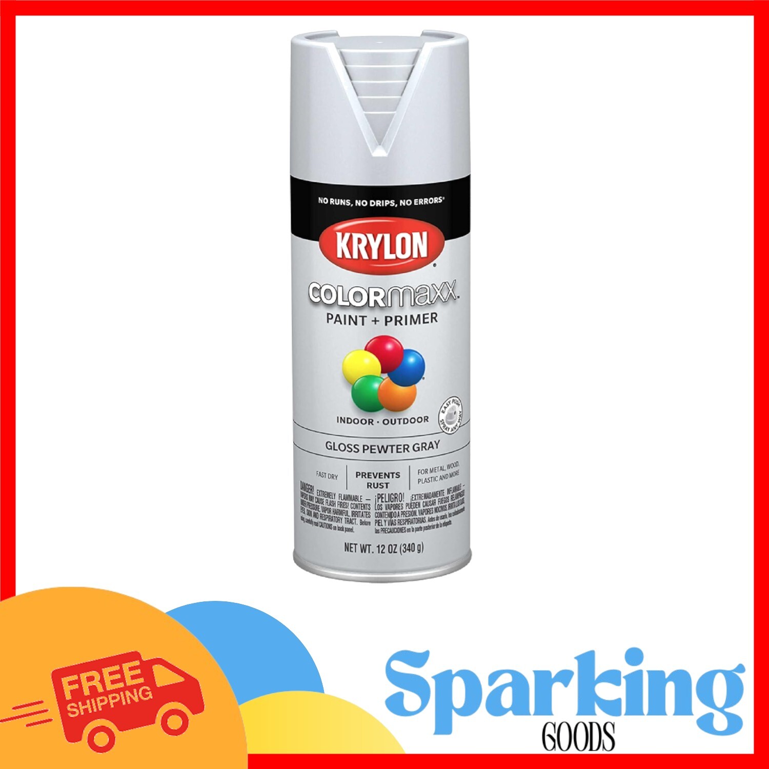 Gloss Pewter Gray Spray Paint – 12 oz Krylon COLORmaxx, Covers 25 sq ft