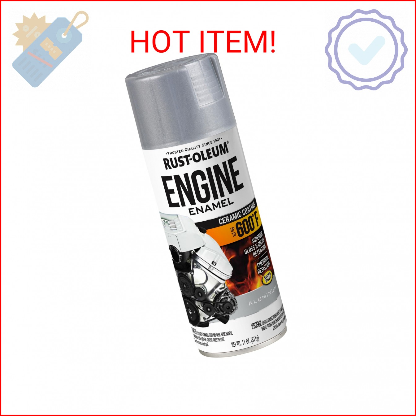 Rust-Oleum 366428 Engine Enamel Spray Paint, 11 oz, Aluminum