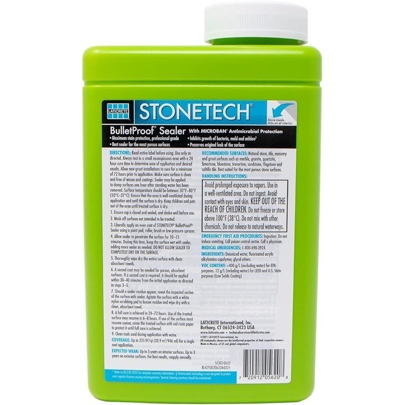 Water Based Professional Stone Sealer Maximum Stain Protection Interior Exterior