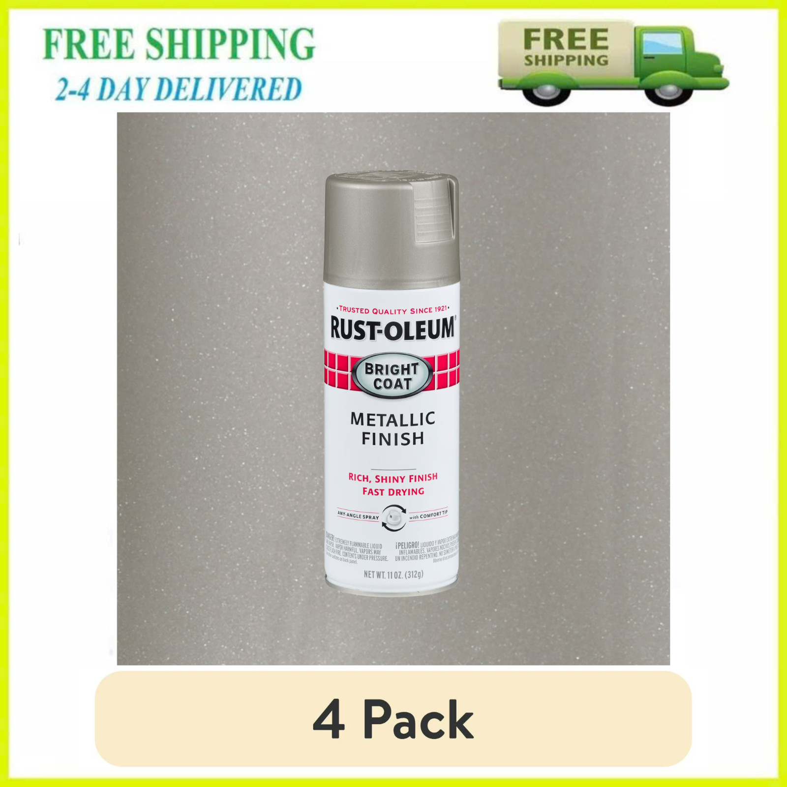 4 Pack Rust-Oleum Bright Coat Metallic Spray Paint Aluminum 11 oz 7715830 – New